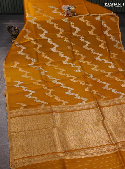 Mustard Yellow Banarasi Organza Silk Saree -Zari Weaves