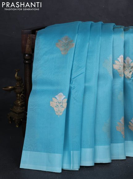 Sky Blue Banarasi Organza Silk Saree - Buttas