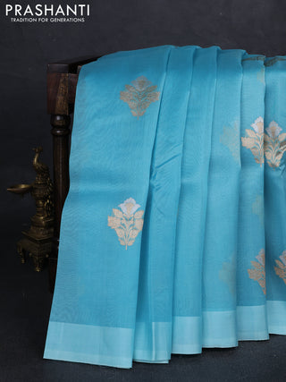 Sky Blue Banarasi Organza Silk Saree - Buttas