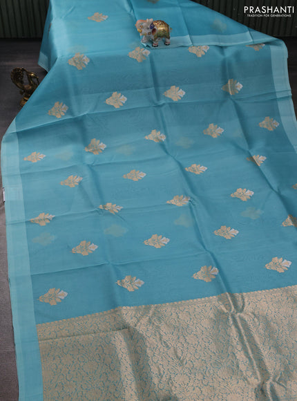 Sky Blue Banarasi Organza Silk Saree - Buttas
