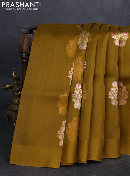 Mehendi Green Banarasi Organza Silk Saree - Buttas ,
