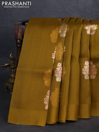 Mehendi Green Banarasi Organza Silk Saree - Buttas ,