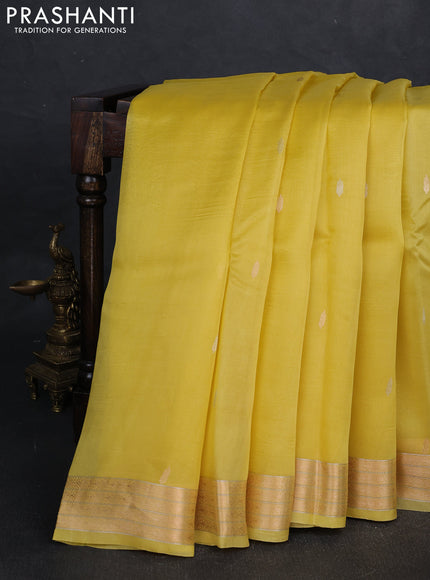 Pale Yellow Banarasi Organza Silk Saree - Buttas