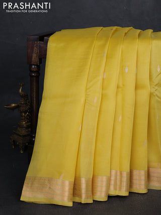 Pale Yellow Banarasi Organza Silk Saree - Buttas