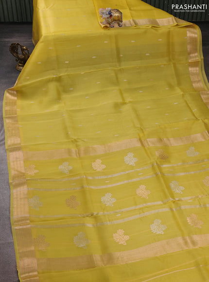 Pale Yellow Banarasi Organza Silk Saree - Buttas