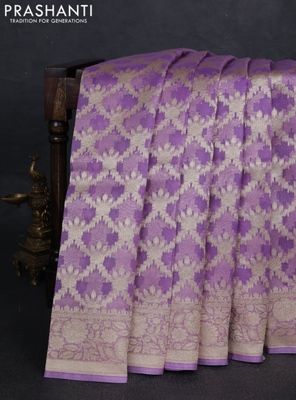 Lavender Banarasi Organza Silk Saree -Checks