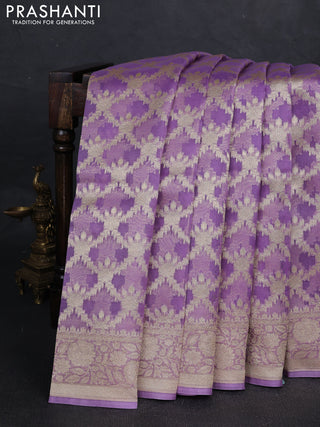Lavender Banarasi Organza Silk Saree -Checks