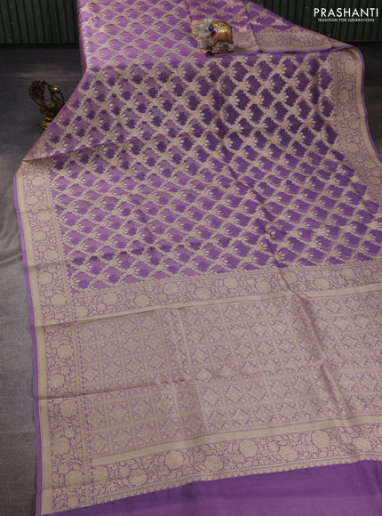 Lavender Banarasi Organza Silk Saree -Checks