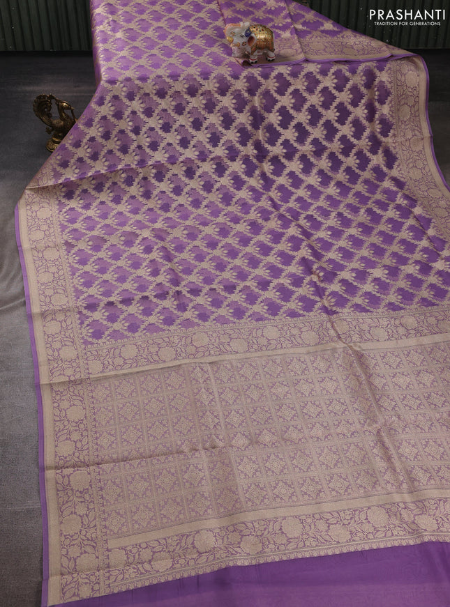 Lavender Banarasi Organza Silk Saree -Checks