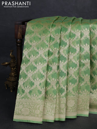 Pista Green Banarasi Organza Silk Saree -Checks