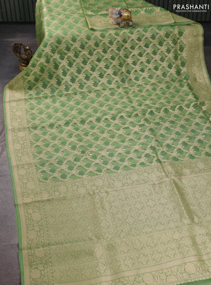 Pista Green Banarasi Organza Silk Saree -Checks