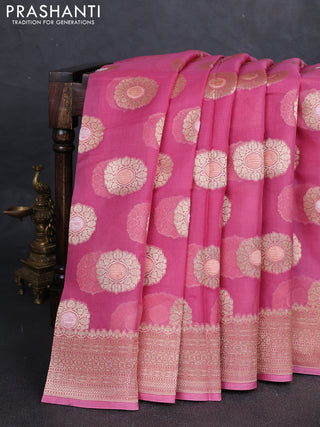 Mauve Pink Banarasi Organza Silk Saree - Buttas