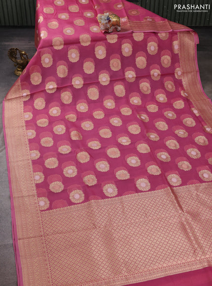 Mauve Pink Banarasi Organza Silk Saree - Buttas