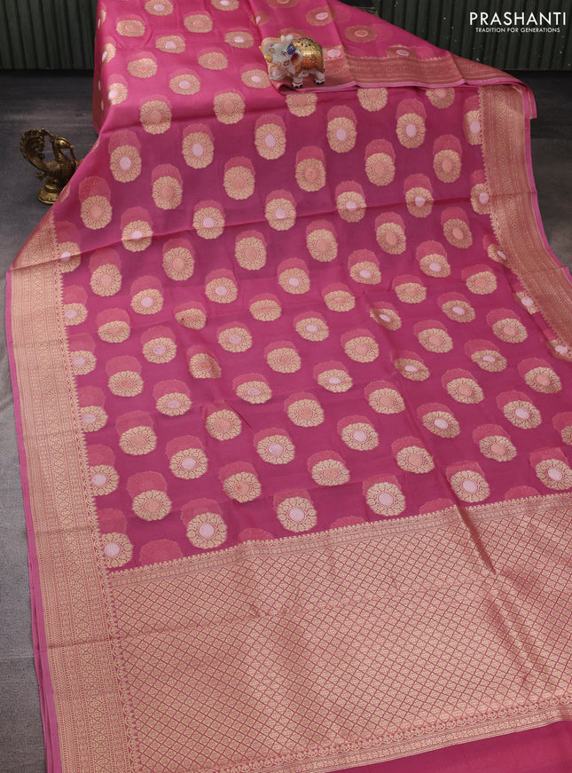 Mauve Pink Banarasi Organza Silk Saree - Buttas