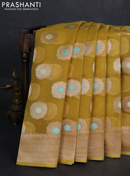 Lime Yellow Banarasi Organza Silk Saree - Buttas