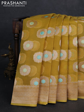 Lime Yellow Banarasi Organza Silk Saree - Buttas