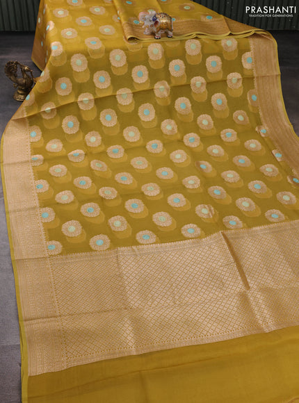 Lime Yellow Banarasi Organza Silk Saree - Buttas