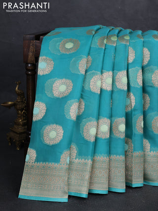 Teal Green Banarasi Organza Silk Saree - Buttas