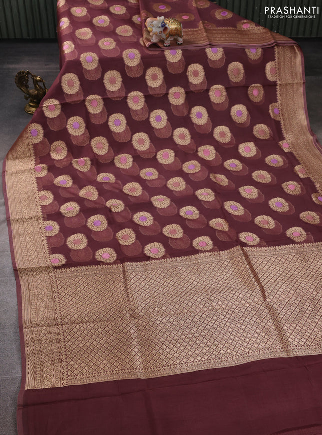 Brown Banarasi Organza Silk Saree - Buttas