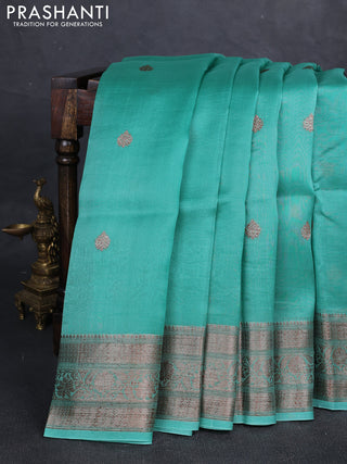 Teal Green Banarasi Organza Silk Saree - Buttas