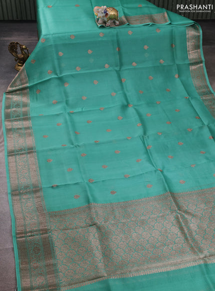 Teal Green Banarasi Organza Silk Saree - Buttas