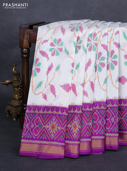 Off White & Purple Rajkot Patola Silk Saree