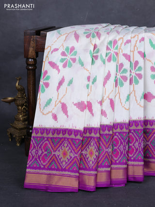 Off White & Purple Rajkot Patola Silk Saree