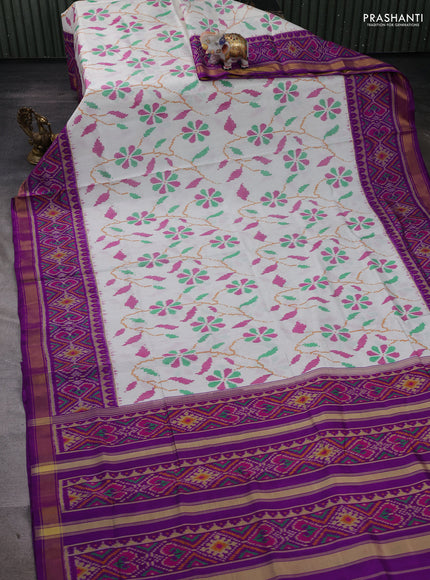 Off White & Purple Rajkot Patola Silk Saree