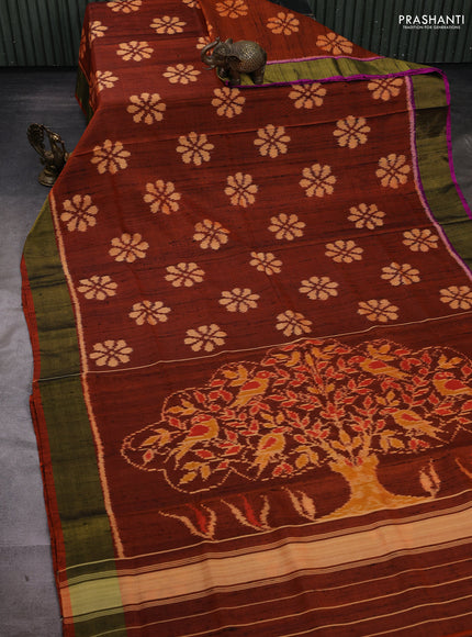 Rust & Pink Rajkot Patola Silk Saree - Jute Finish