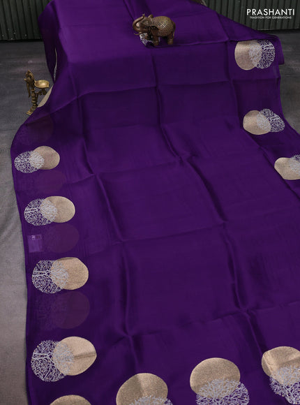 Violet Pure Organza Saree - Embroidery