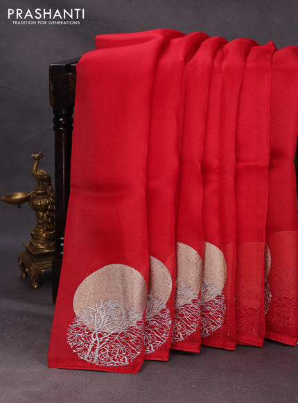 Red Pure Organza Saree - Embroidery