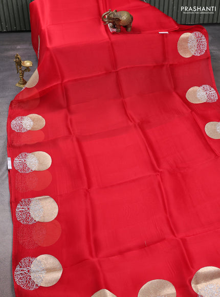 Red Pure Organza Saree - Embroidery