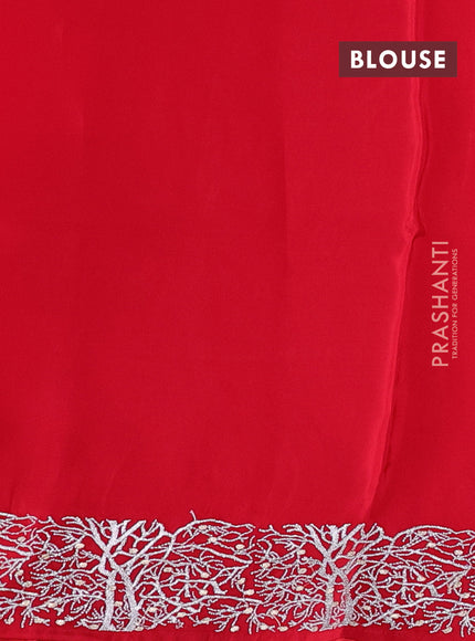 Red Pure Organza Saree - Embroidery