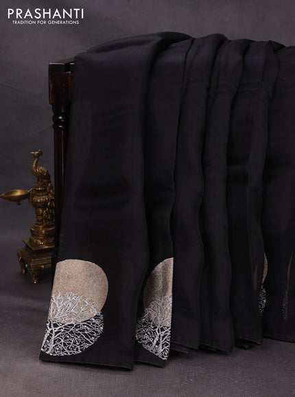 Black Pure Organza Saree - Embroidery