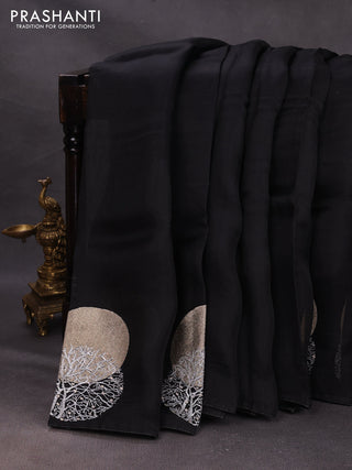 Black Pure Organza Saree - Embroidery