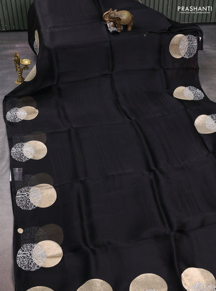 Black Pure Organza Saree - Embroidery