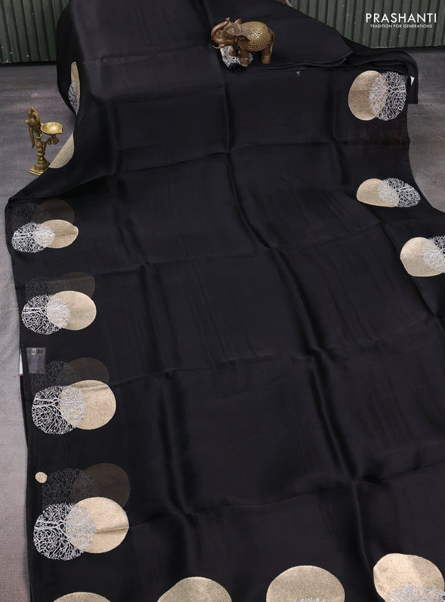 Black Pure Organza Saree - Embroidery
