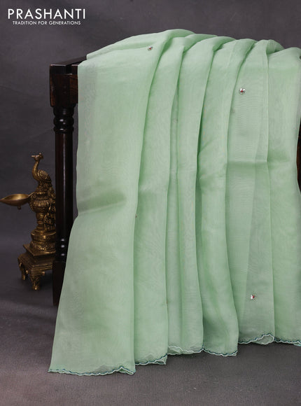 Pista Green Pure Organza Saree - Embroidery