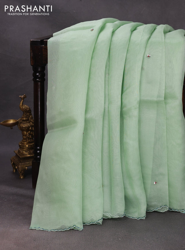 Pista Green Pure Organza Saree - Embroidery