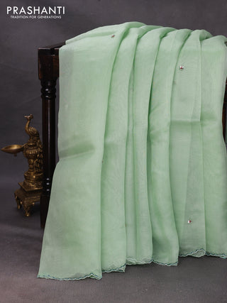 Pista Green Pure Organza Saree - Embroidery