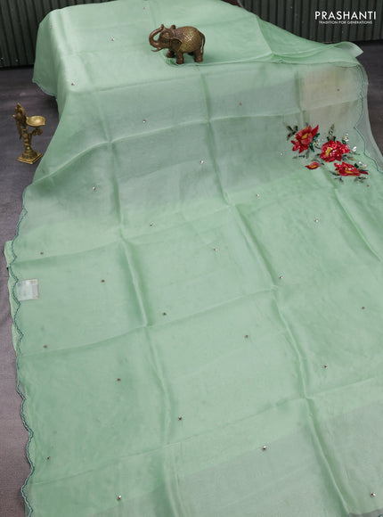 Pista Green Pure Organza Saree - Embroidery