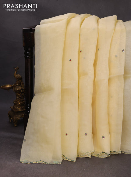 Pale Yellow Pure Organza Saree - Embroidery