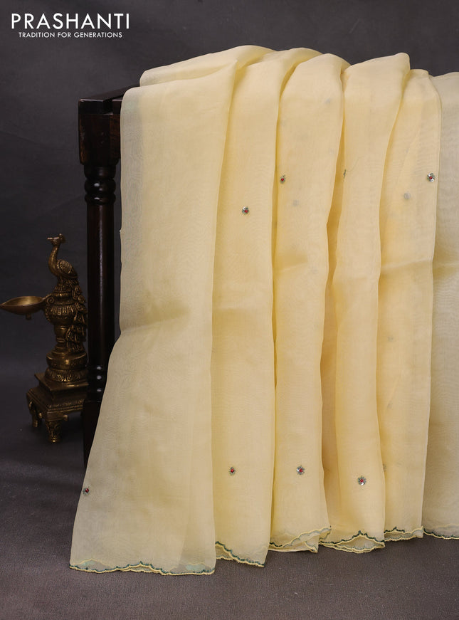Pale Yellow Pure Organza Saree - Embroidery