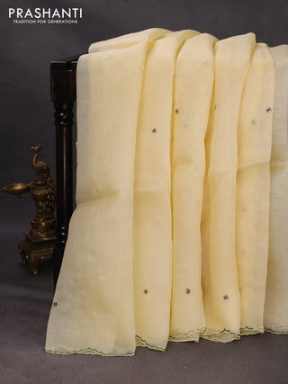 Pale Yellow Pure Organza Saree - Embroidery