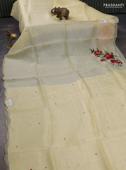 Pale Yellow Pure Organza Saree - Embroidery