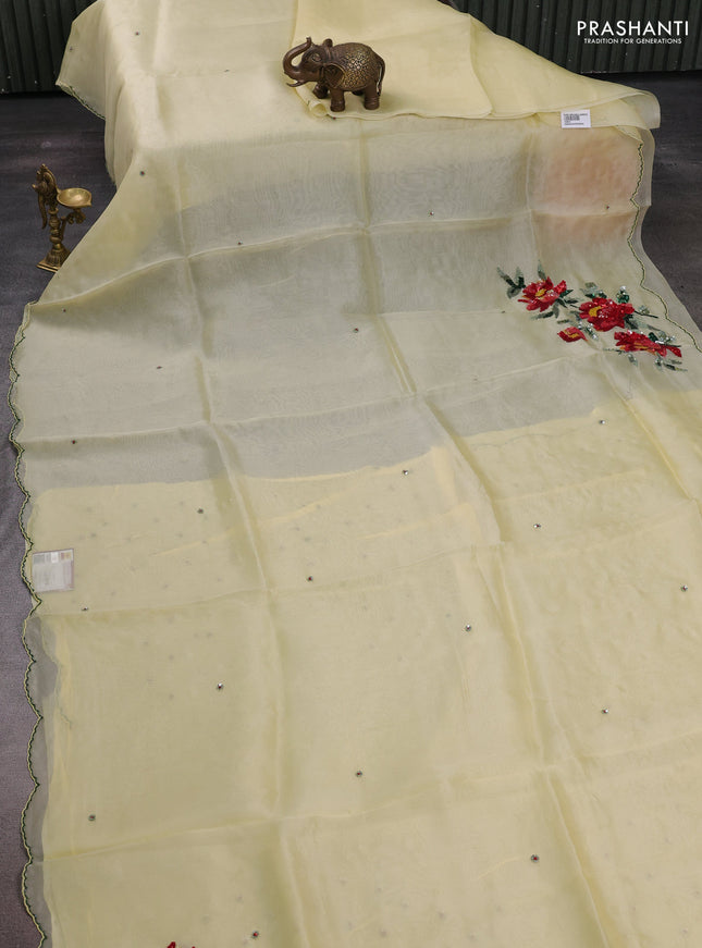 Pale Yellow Pure Organza Saree - Embroidery