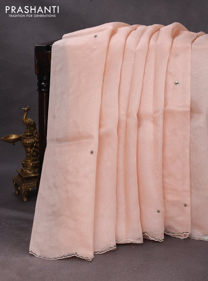 Peach Pure Organza Saree - Embroidery