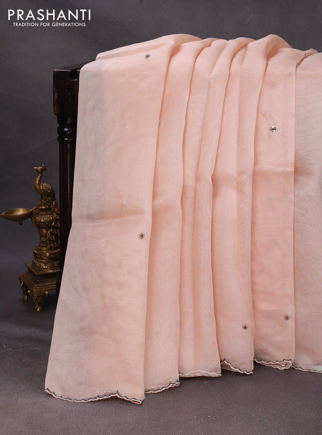 Peach Pure Organza Saree - Embroidery