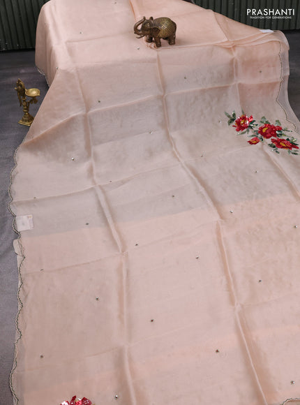 Peach Pure Organza Saree - Embroidery
