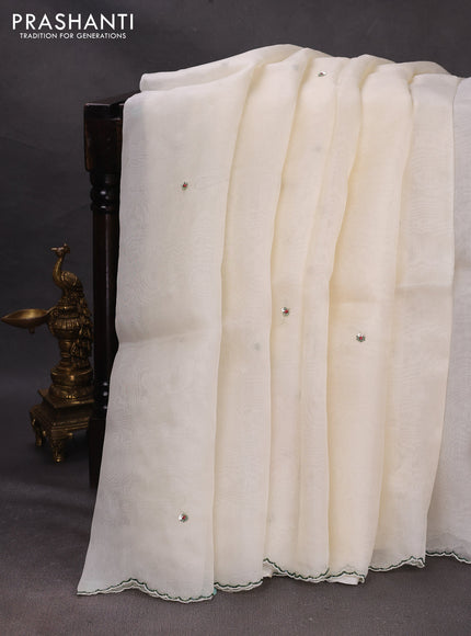 Off White Pure Organza Saree - Embroidery
